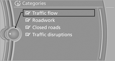 Traffic bulletins of the selected category are displayed