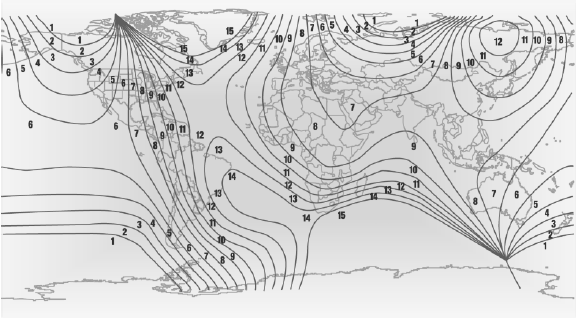 World map with compass zones