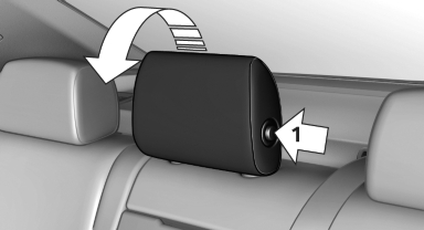 Press the button, arrow 1, and fold the head restraint