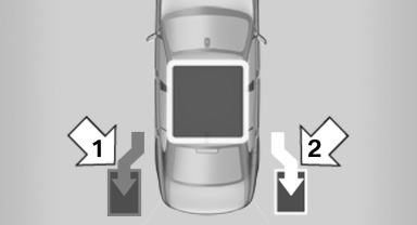 ▷ Gray, arrow 1: parking space search.