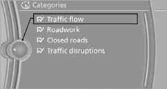 Traffic bulletins from the selected categories are displayed on the map.